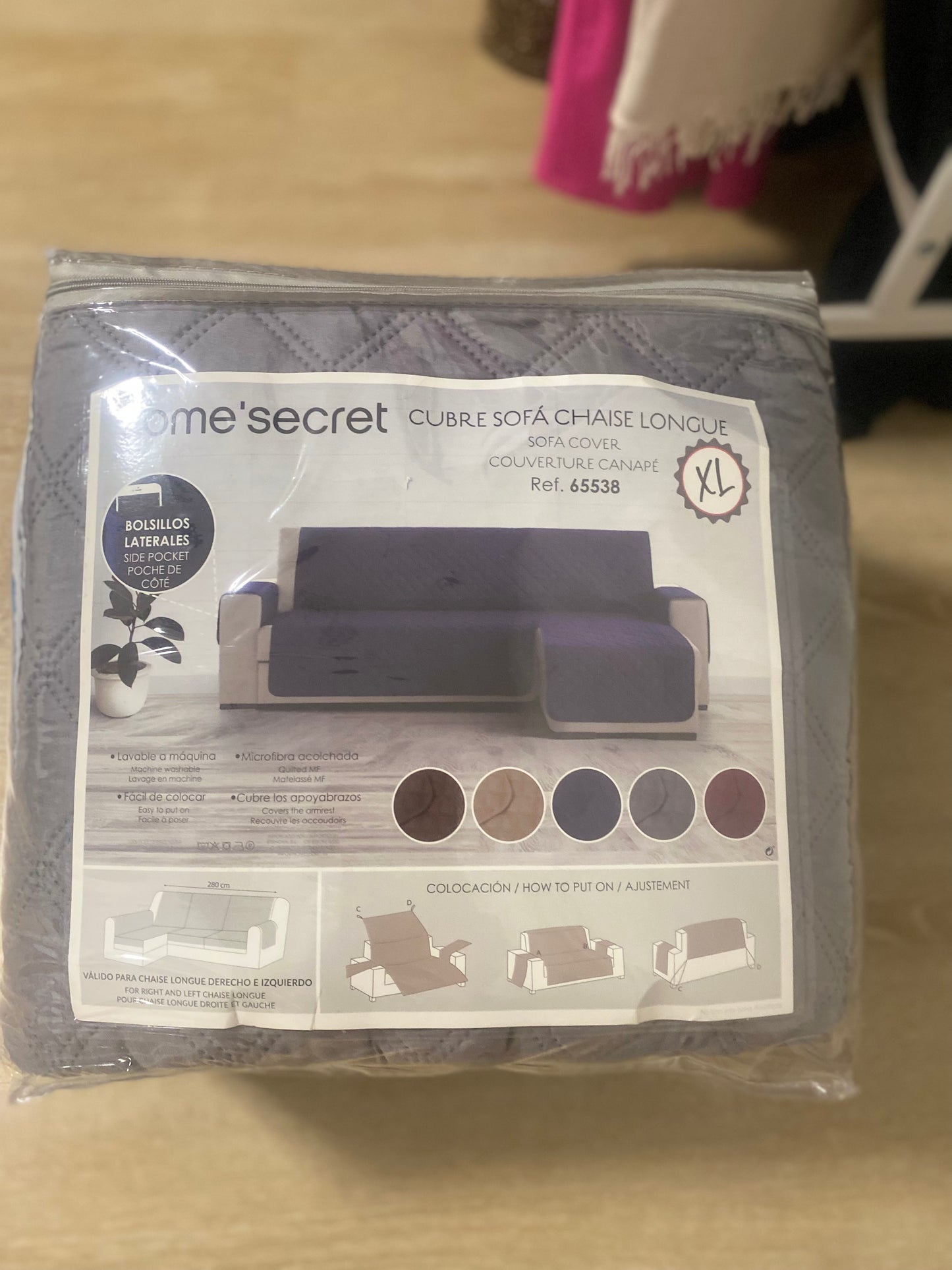 Funda Cubre Sofá Chaise Longue Gris Home'Secret – Reversible y Antimanchas