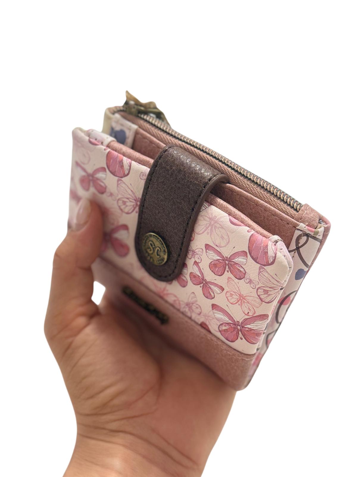 Cartera Billetera Sweet Candy Mariposas Rosa con Protección RFID | Monedero Billetero Mujer 10x12,5x3 cm