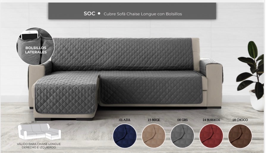 Funda Cubre Sofá Chaise Longue Gris Home'Secret – Reversible y Antimanchas