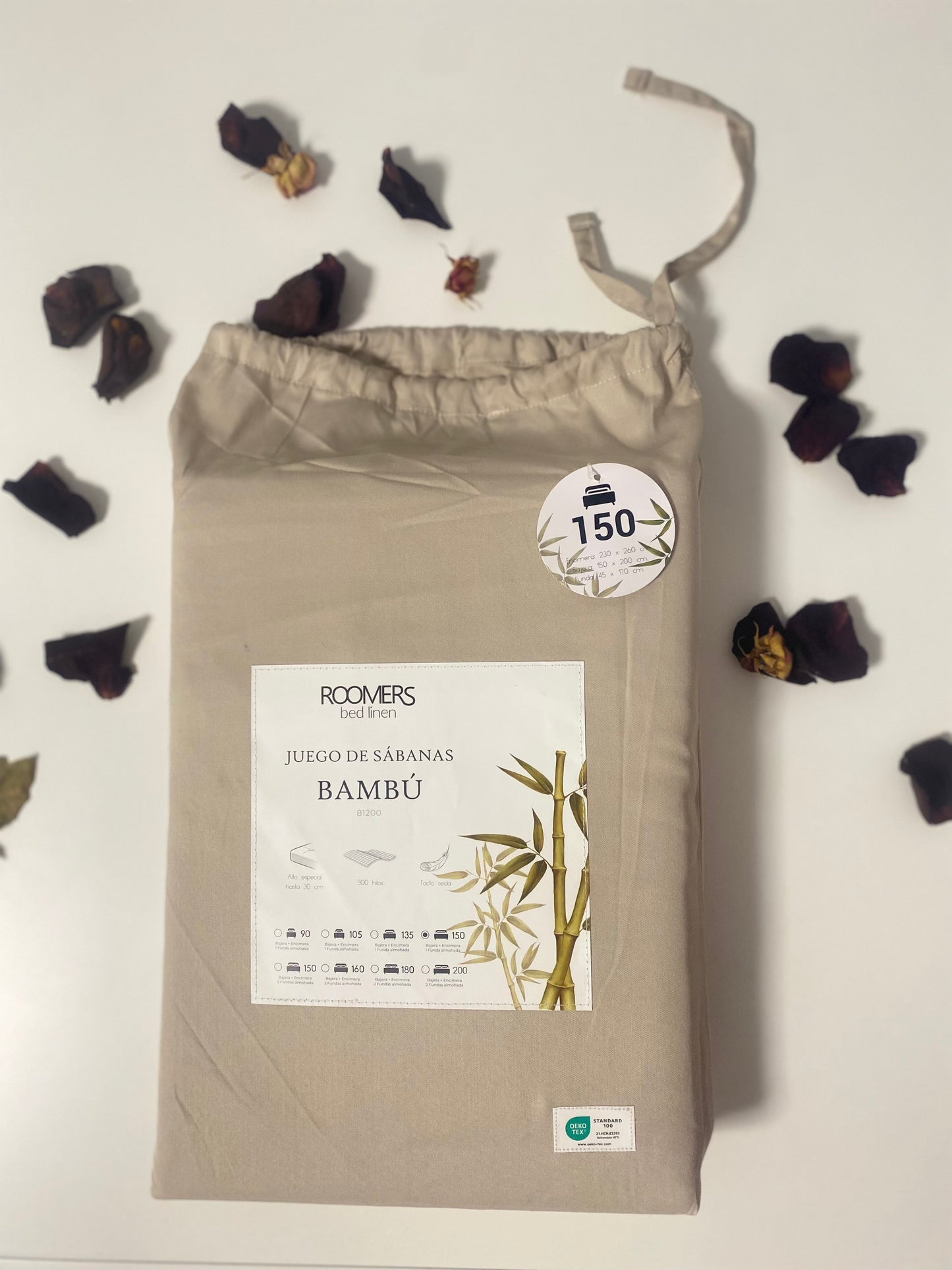 Juego de Sábanas Bambú Beige Dakota Roomers Tacto Seda 300 Hilos | Bonyk