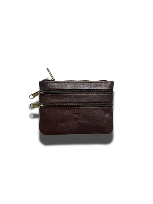Monedero Tarjetero de Piel Plano Cuatro Cremalleras – Marrón Chocolate