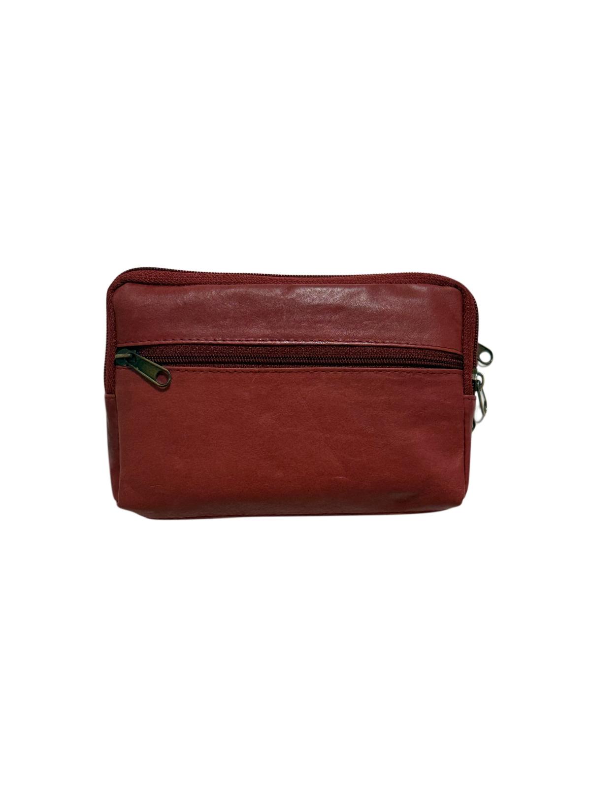 Monedero Tarjetero de Piel Cuatro Cremalleras – Burgundy / Borgoña