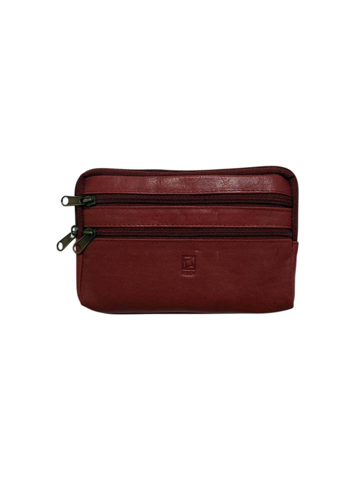 Monedero Tarjetero de Piel Cuatro Cremalleras – Burgundy / Borgoña