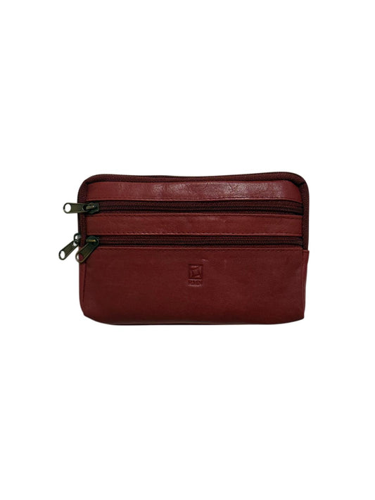 Monedero Tarjetero de Piel Cuatro Cremalleras – Burgundy / Borgoña