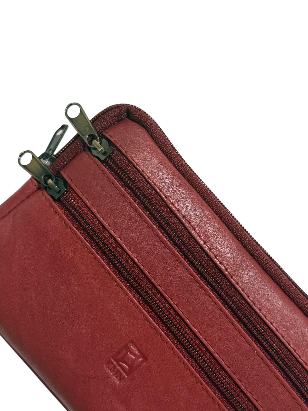 Monedero Tarjetero de Piel Cuatro Cremalleras – Burgundy / Borgoña
