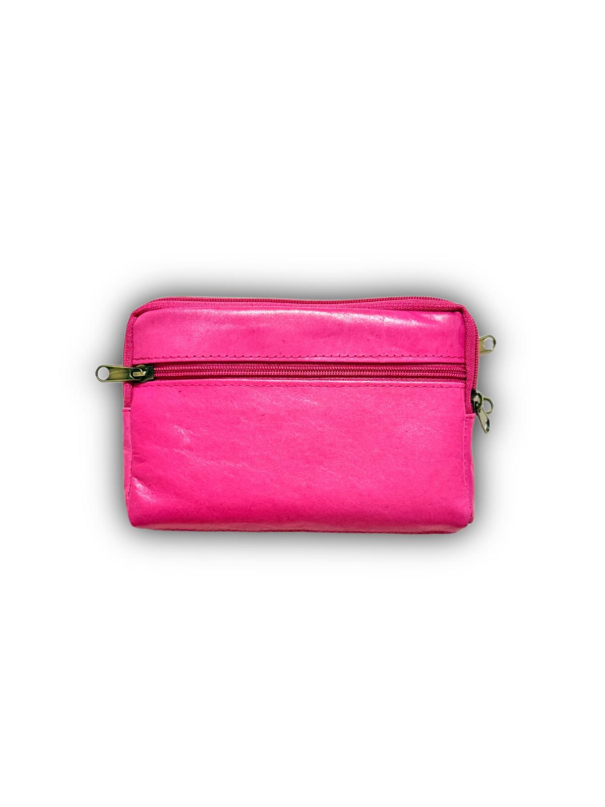 Monedero Tarjetero de Piel Cuatro Cremalleras – Fucsia Vibrante