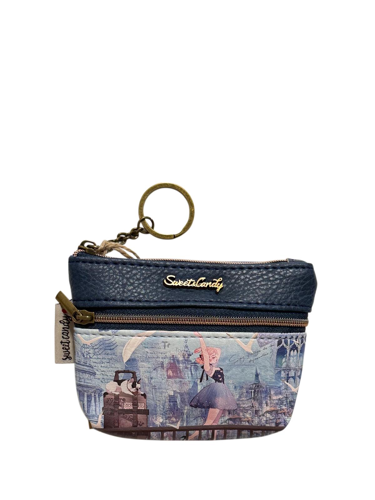 Monedero Llavero Sweet Candy Azul con 3 Cremalleras | Portamonedas Mujer Vintage