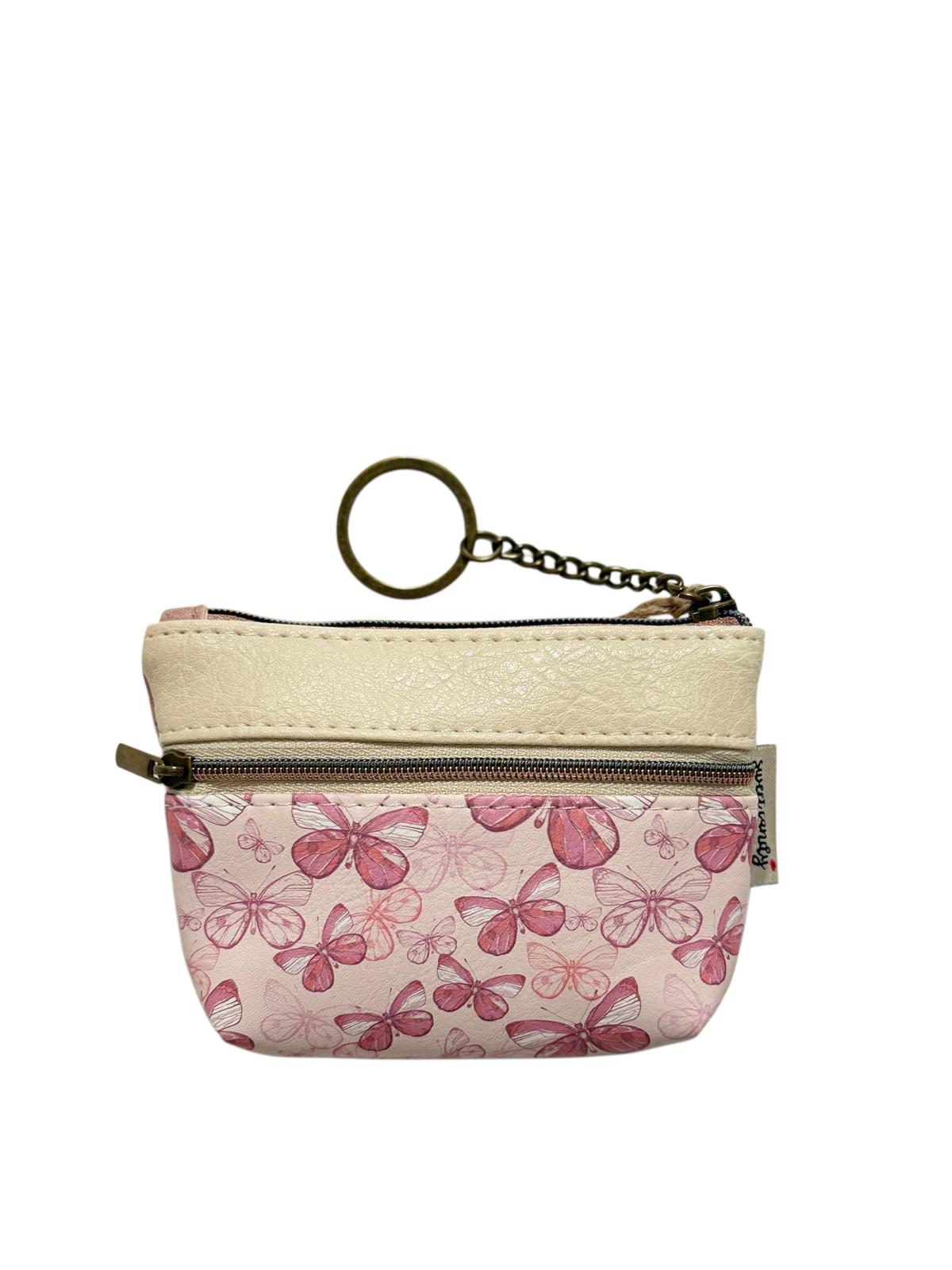 Monedero Llavero Sweet Candy Rosa con 3 Cremalleras | Portamonedas Mujer Compacto