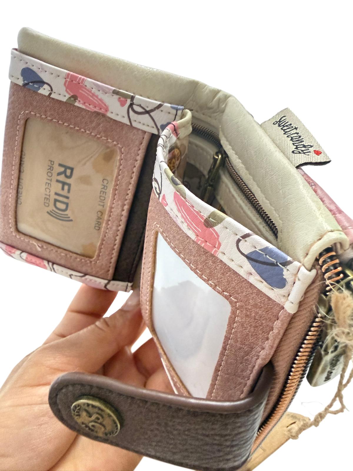 Cartera Billetera Sweet Candy Mariposas Rosa con Protección RFID | Monedero Billetero Mujer 10x12,5x3 cm
