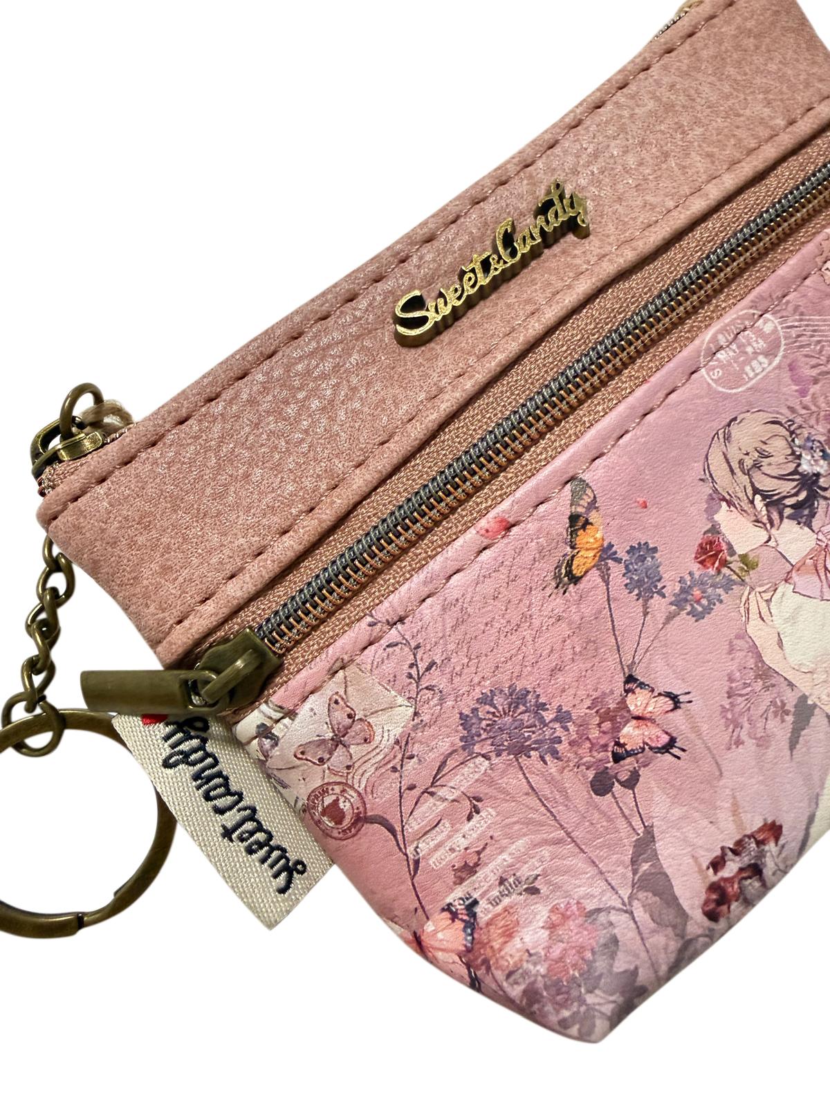 Monedero Llavero Sweet Candy Rosa con 3 Cremalleras | Portamonedas Mujer Compacto
