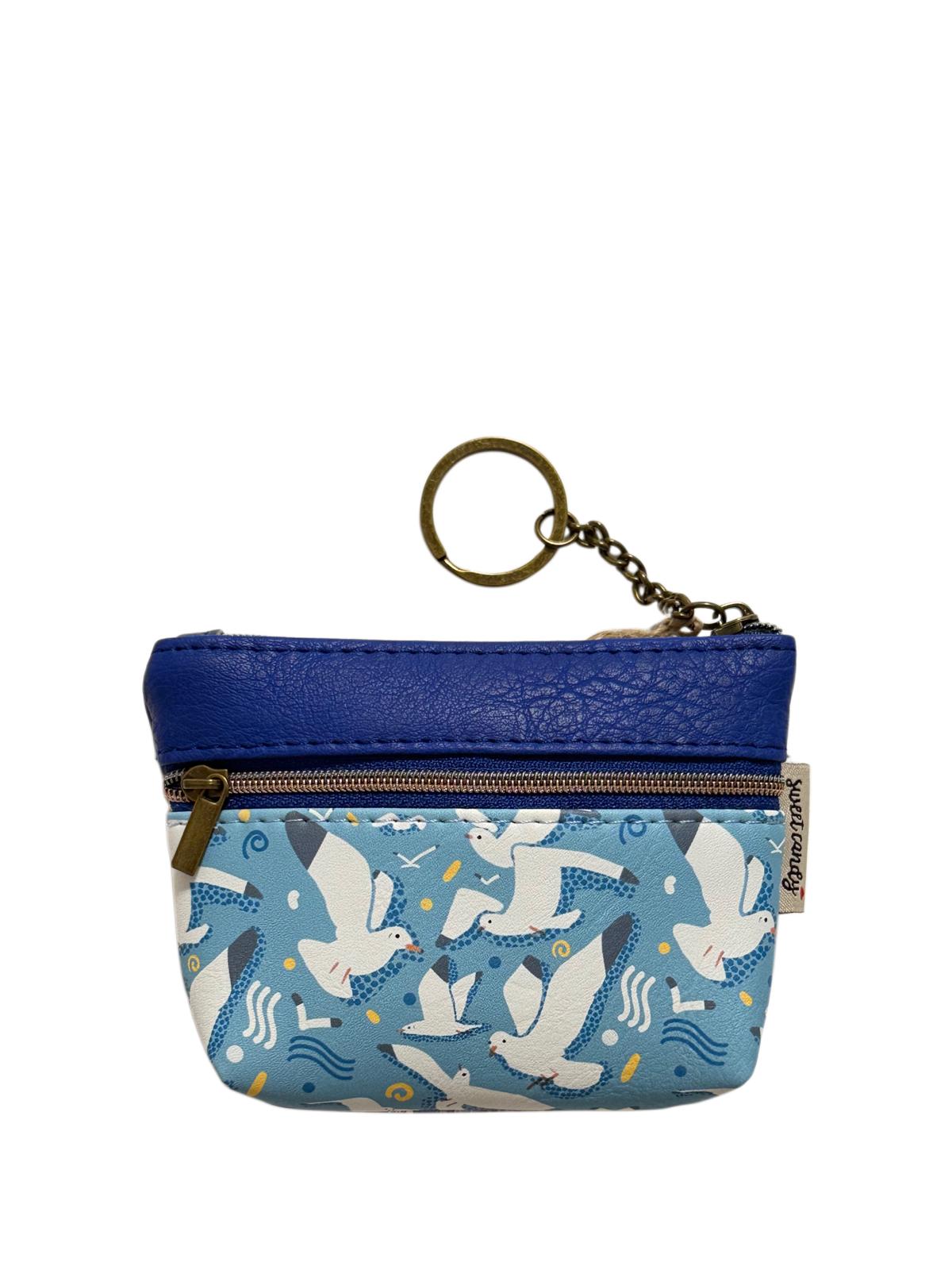 Monedero Llavero Sweet Candy Azul con 3 Cremalleras | Portamonedas Mujer Vintage