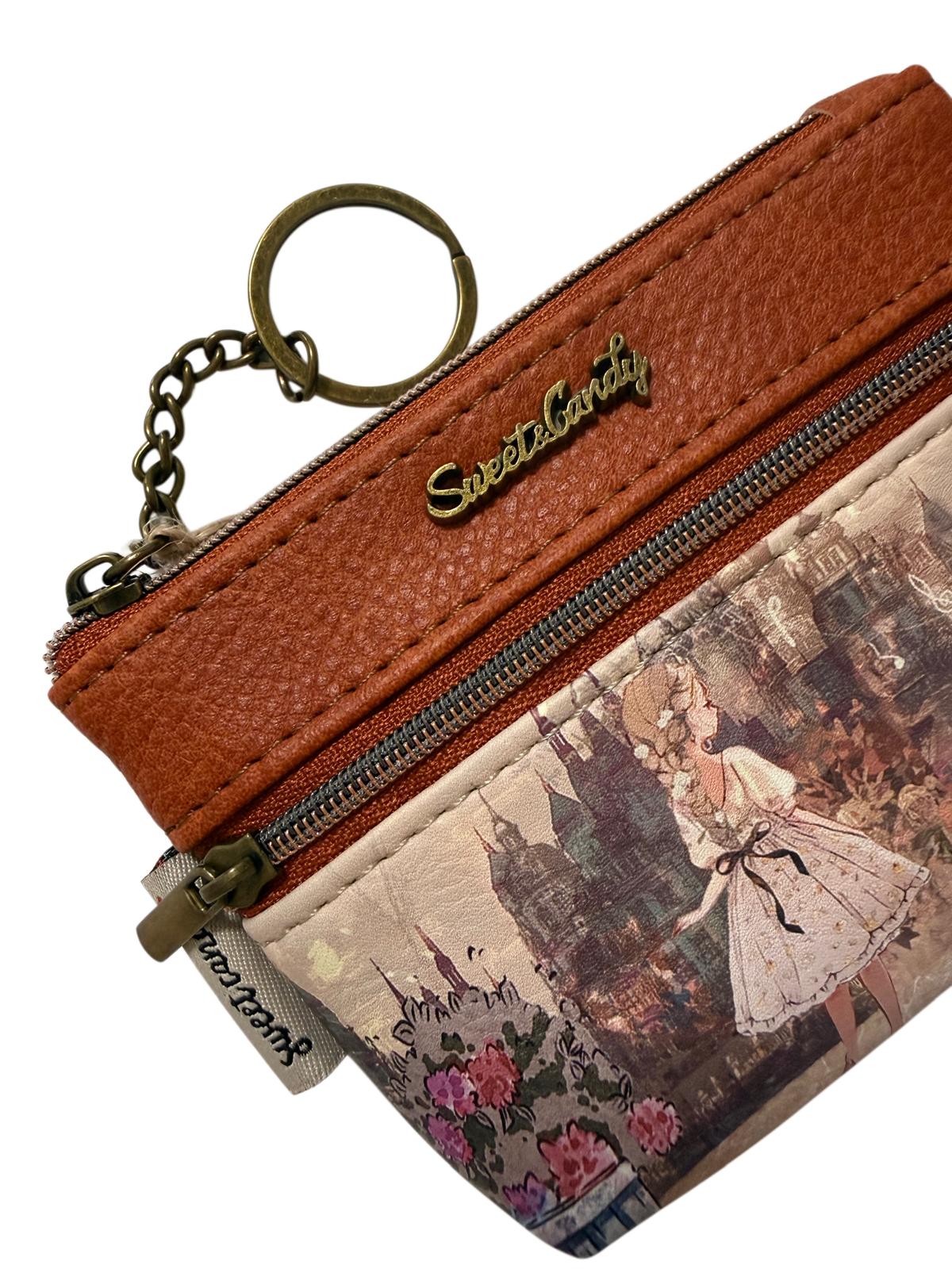 Monedero Llavero Sweet Candy Marrón con 3 Cremalleras | Carterita Portamonedas Mujer