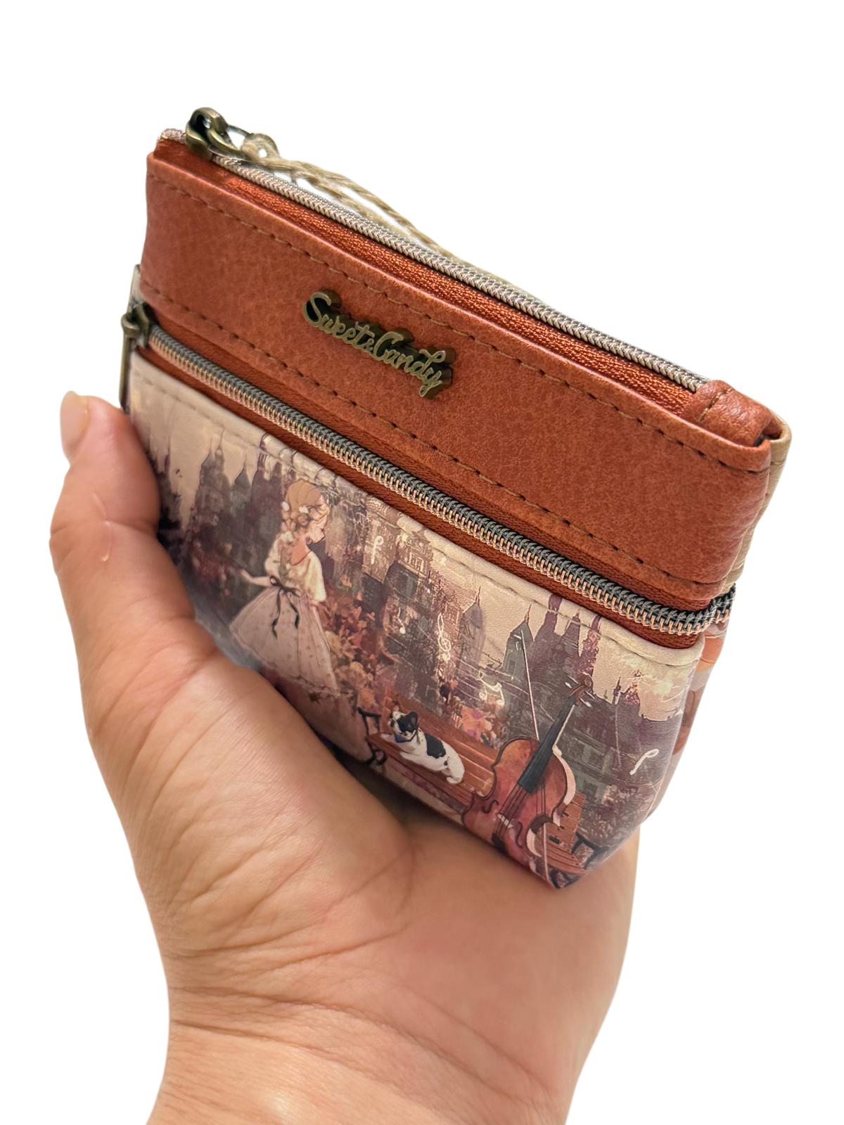 Monedero Llavero Sweet Candy Marrón con 3 Cremalleras | Carterita Portamonedas Mujer