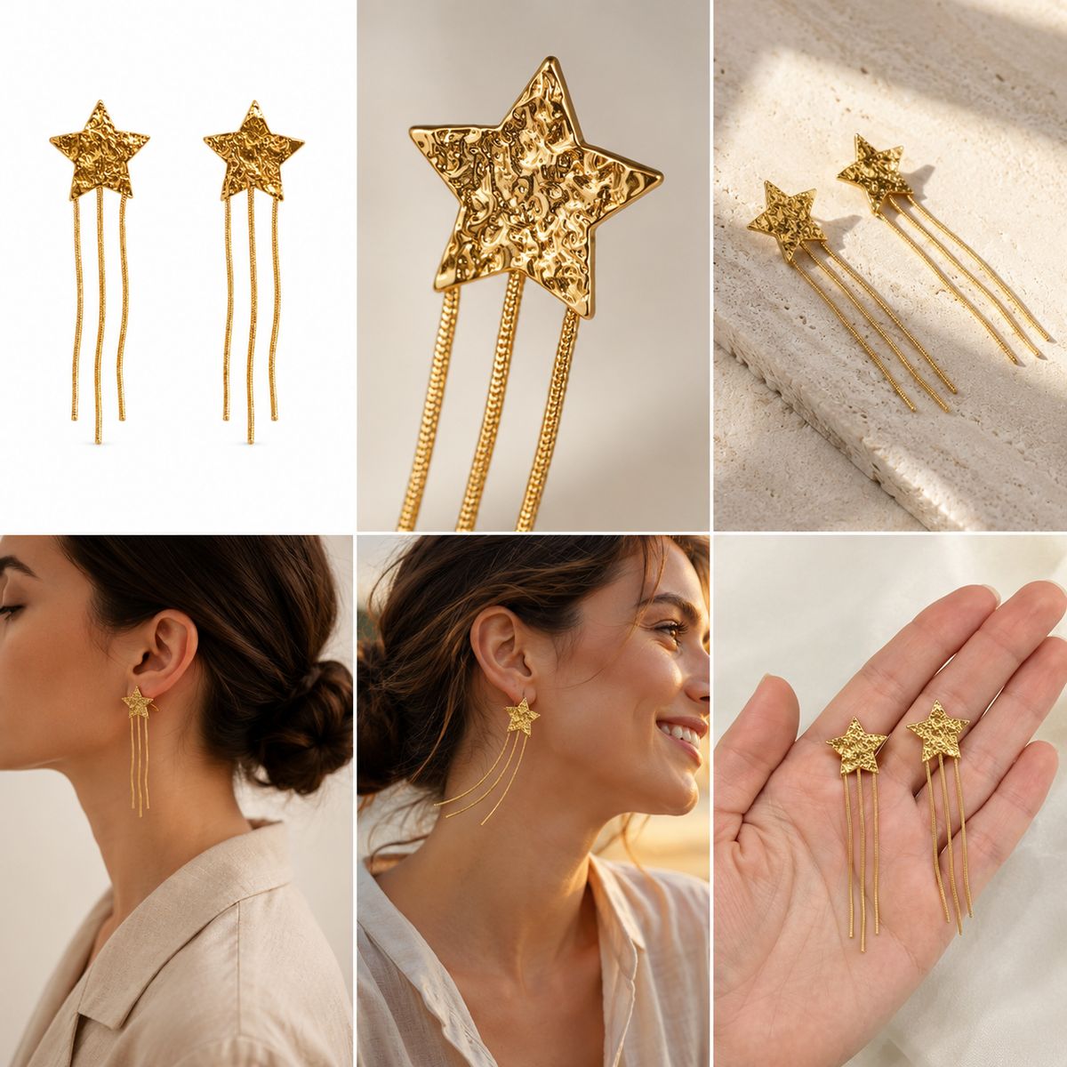 Pendientes Estrella Largos Dorados