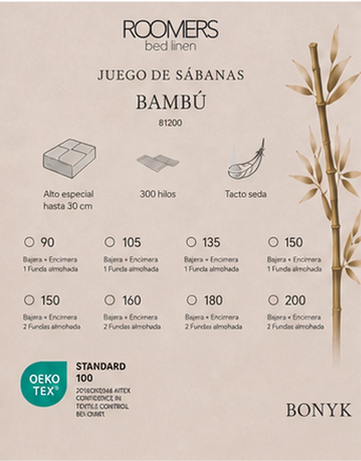 Juego de sábanas de bambú 300 hilos gris – Cama de 135 cm