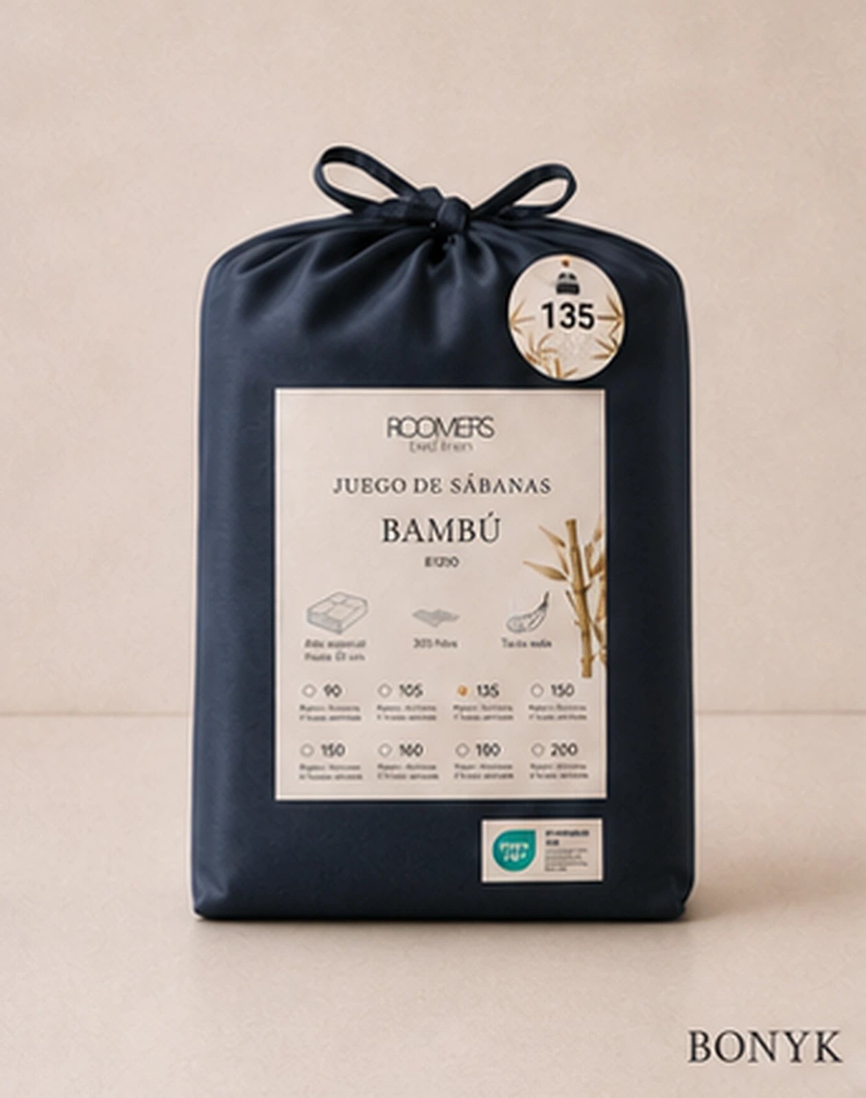 Juego de sábanas de bambú gris de 300 hilos para cama de 135 cm