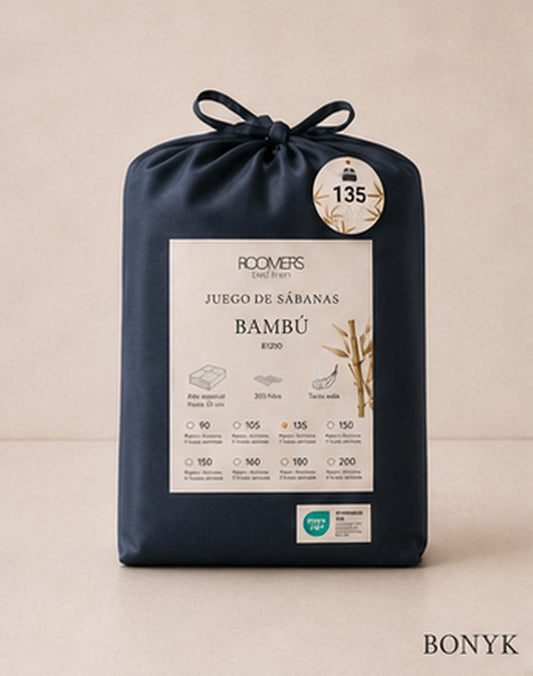Juego de sábanas de bambú gris de 300 hilos para cama de 135 cm