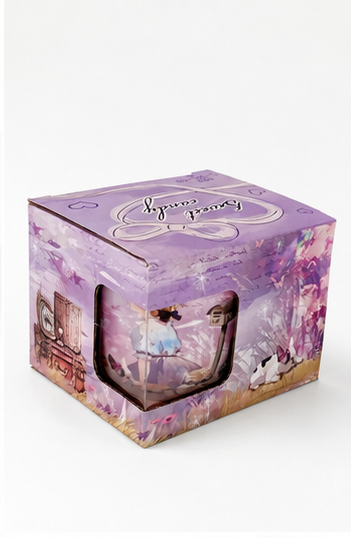 Taza Sweet Candy Lila de Cerámica – Chica y Perrito con Caja Regalo
