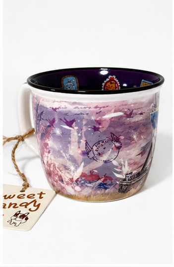 Taza Sweet Candy Lila de Cerámica – Chica y Perrito con Caja Regalo