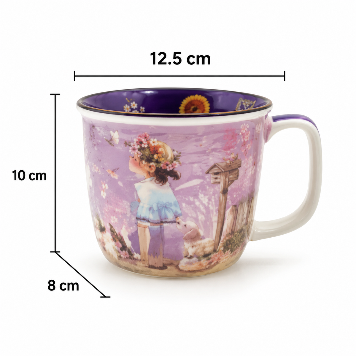 Taza Sweet Candy Lila de Cerámica – Chica y Perrito con Caja Regalo